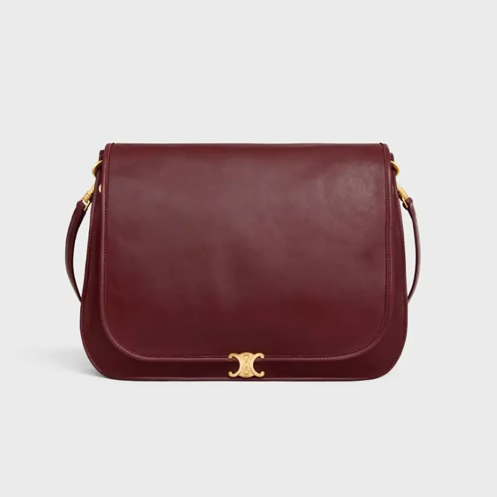 Celine Soft Triomphe Besace in Supple Shiny Lambskin for Women in Maroon Celine Soft Triomphe Besace in Supple Shiny Lambskin for Women in Maroon