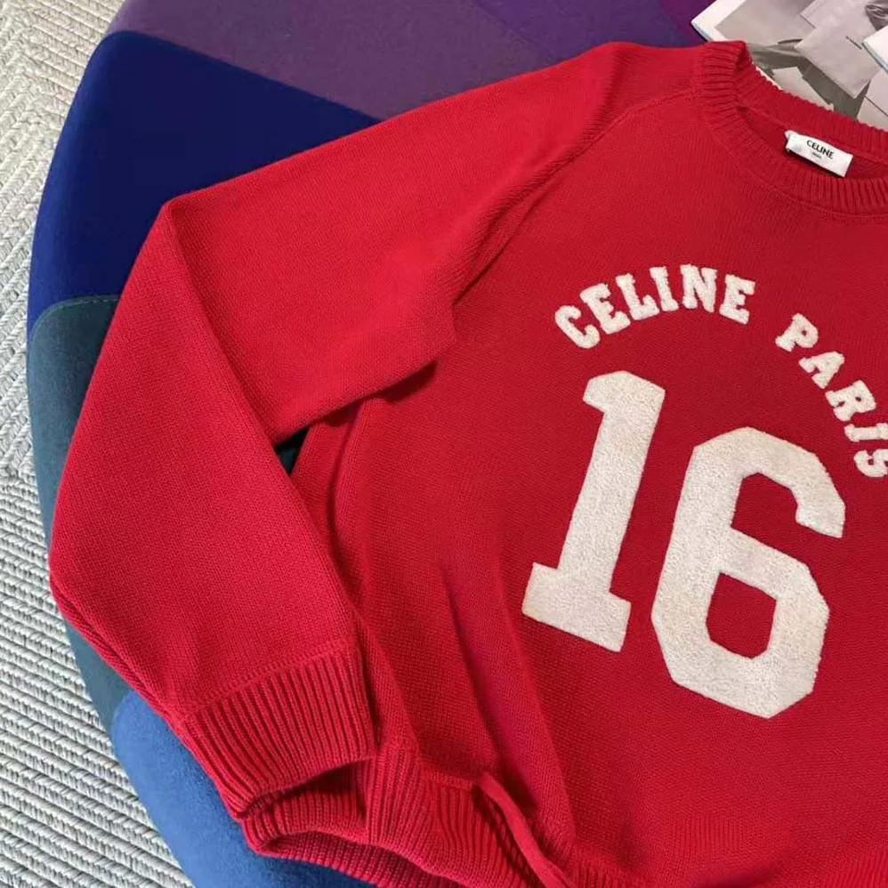 Celine 16 Sweatshirt in Wool and Cashmere for Women in Red