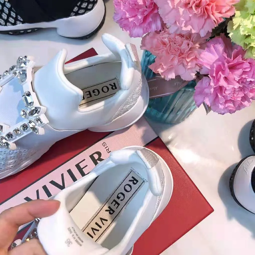 Roger Vivier Viv' Run Strass Buckle Sneakers for Women in White Roger Vivier Viv' Run Strass Buckle Sneakers for Women in White