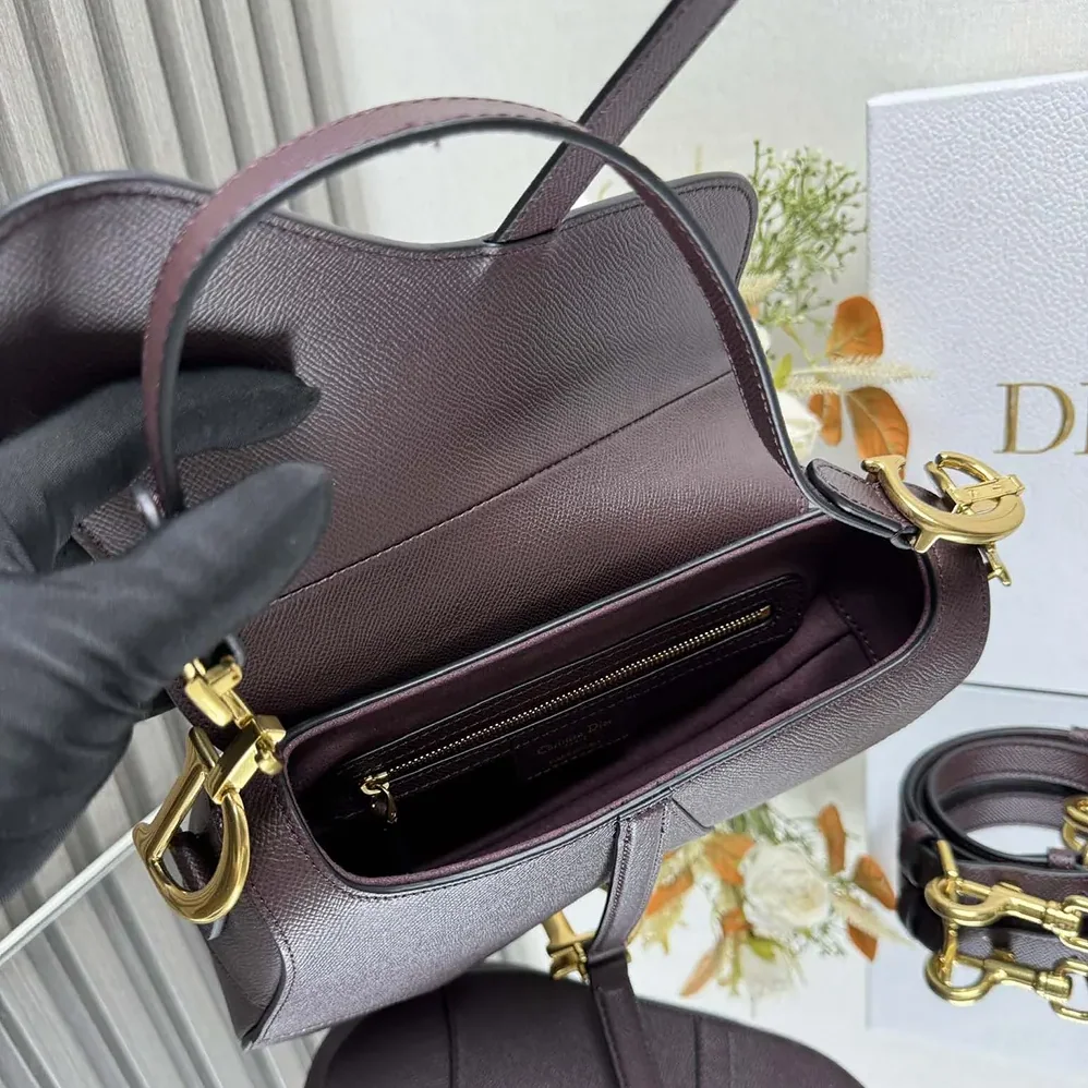 Dior Saddle Bag with Strap Plum Grained Calfskin for Women Dior Saddle Bag with Strap Plum Grained Calfskin for Women