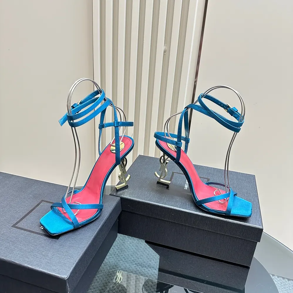 Saint Laurent YSL Opyum Sandals in Satin Crepe for Women in Blue Saint Laurent YSL Opyum Sandals in Satin Crepe for Women in Blue