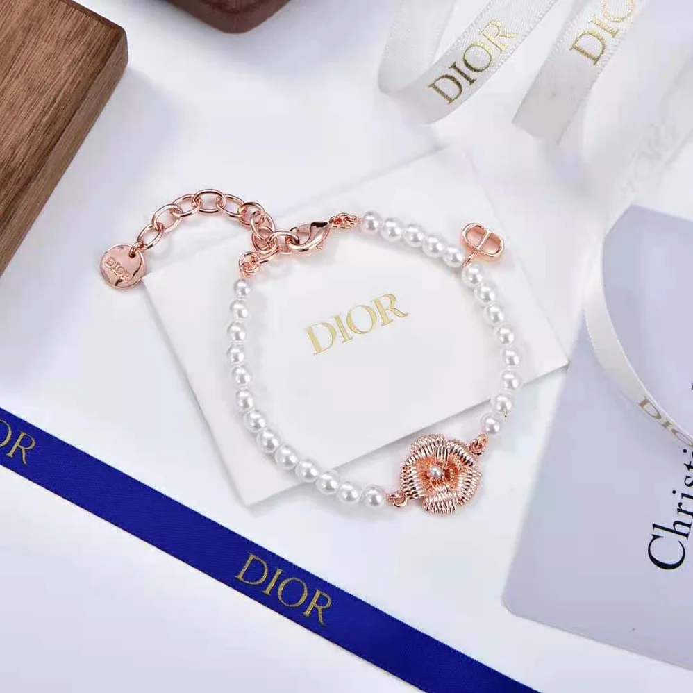 Dior D-Millefiori Bracelet Gold-Finish Metal and White Resin Pearls for Women Dior D-Millefiori Bracelet Gold-Finish Metal and White Resin Pearls for Women