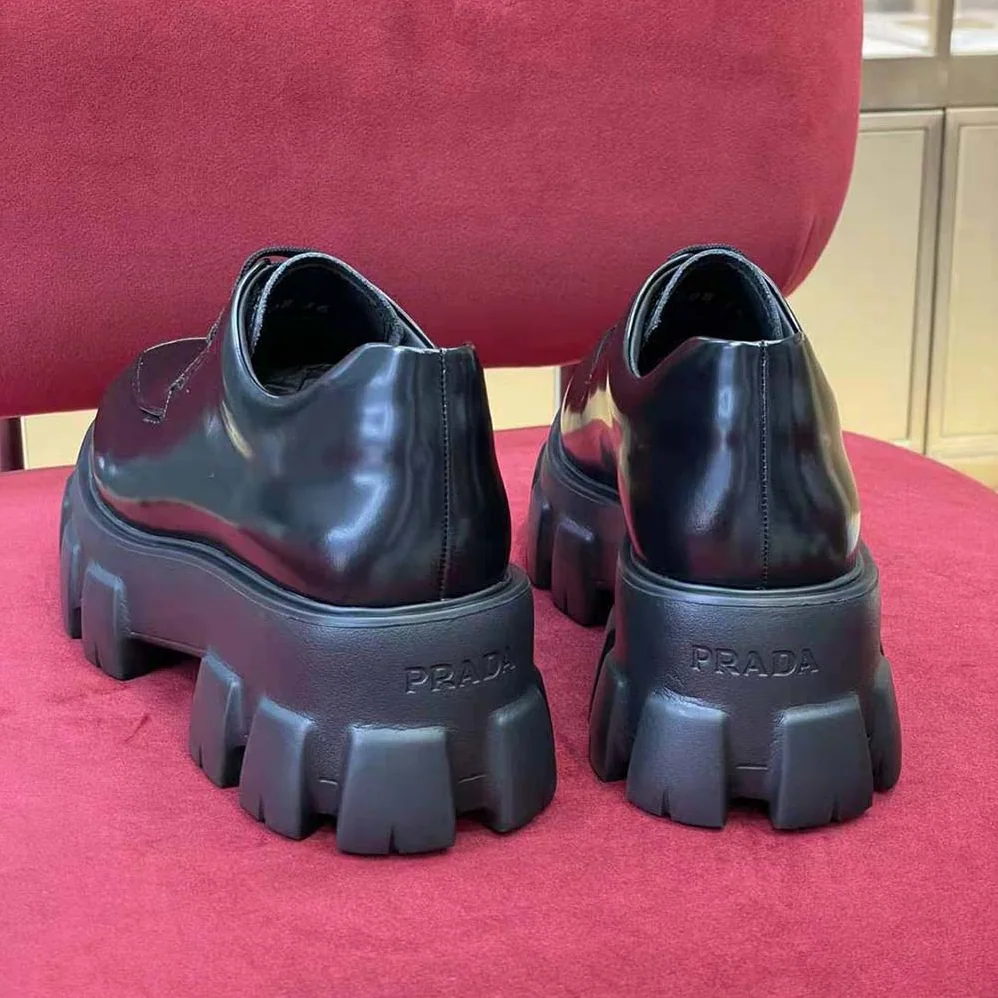 Prada Monolith Brushed Leather Lace-up Shoes for Women in Black