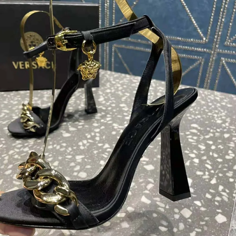 Versace Medusa Chain High Heel Sandals for Women in Black Versace Medusa Chain High Heel Sandals for Women in Black