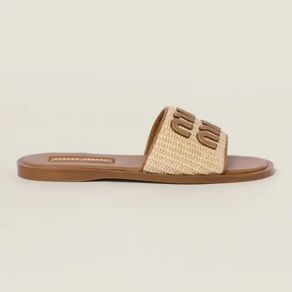 Miu Miu Raffia for Women in effect Woven Fabric Slides Miu Miu Raffia for Women in effect Woven Fabric Slides