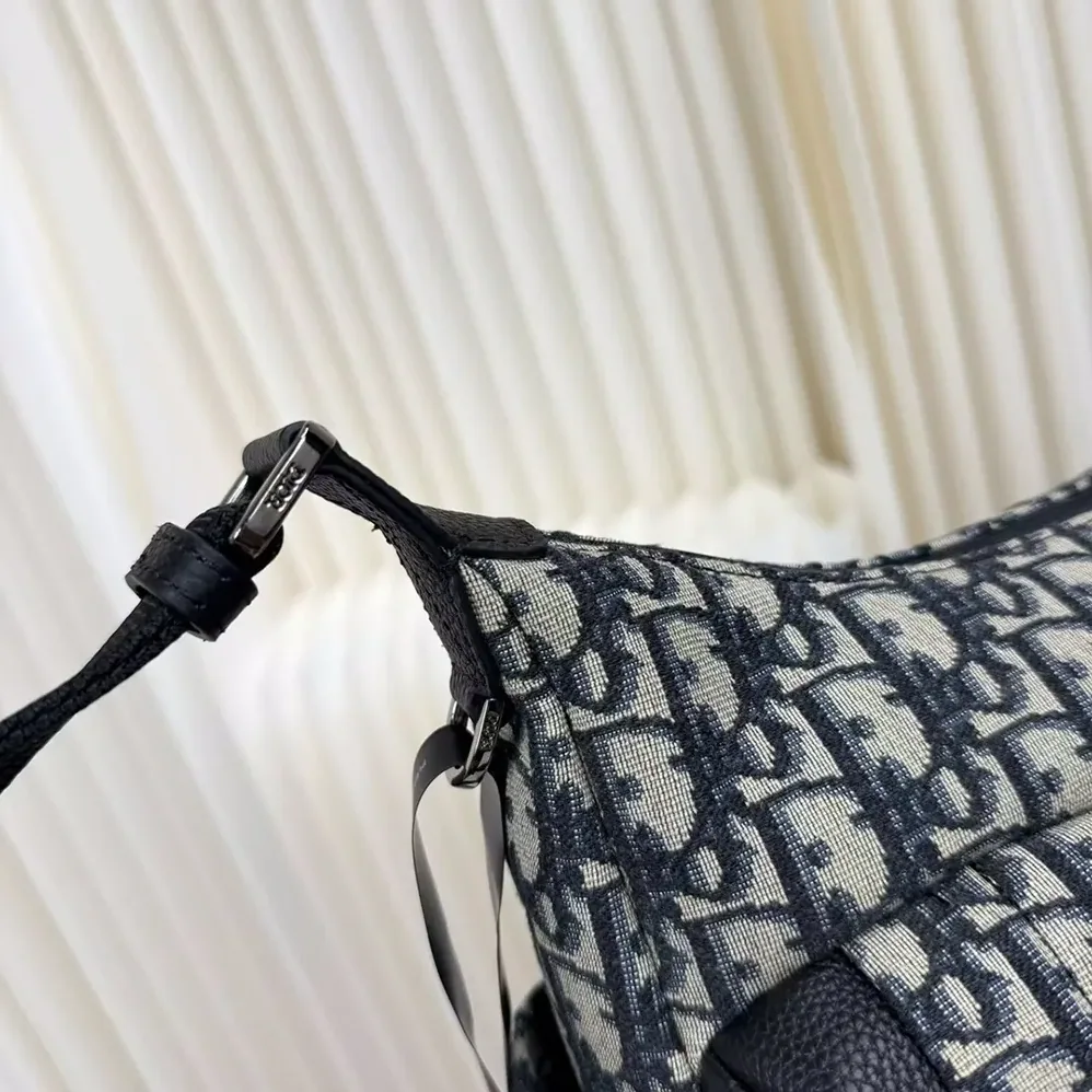 Dior Medium Rider Soft Hobo Bag Beige and Black Dior Oblique Jacquard with Black Grained Calfskin for Men
