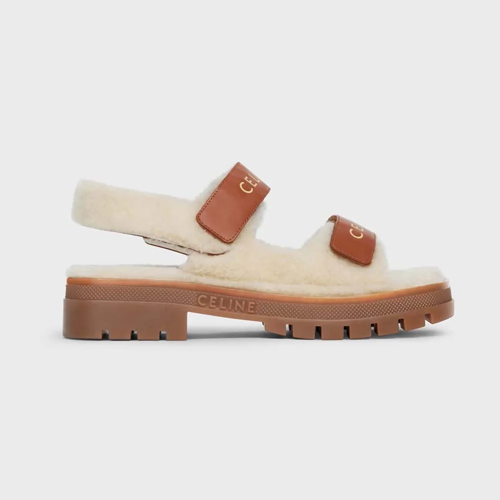 Celine Leo Scratch Sandal in Shearling & Calfskin for Women