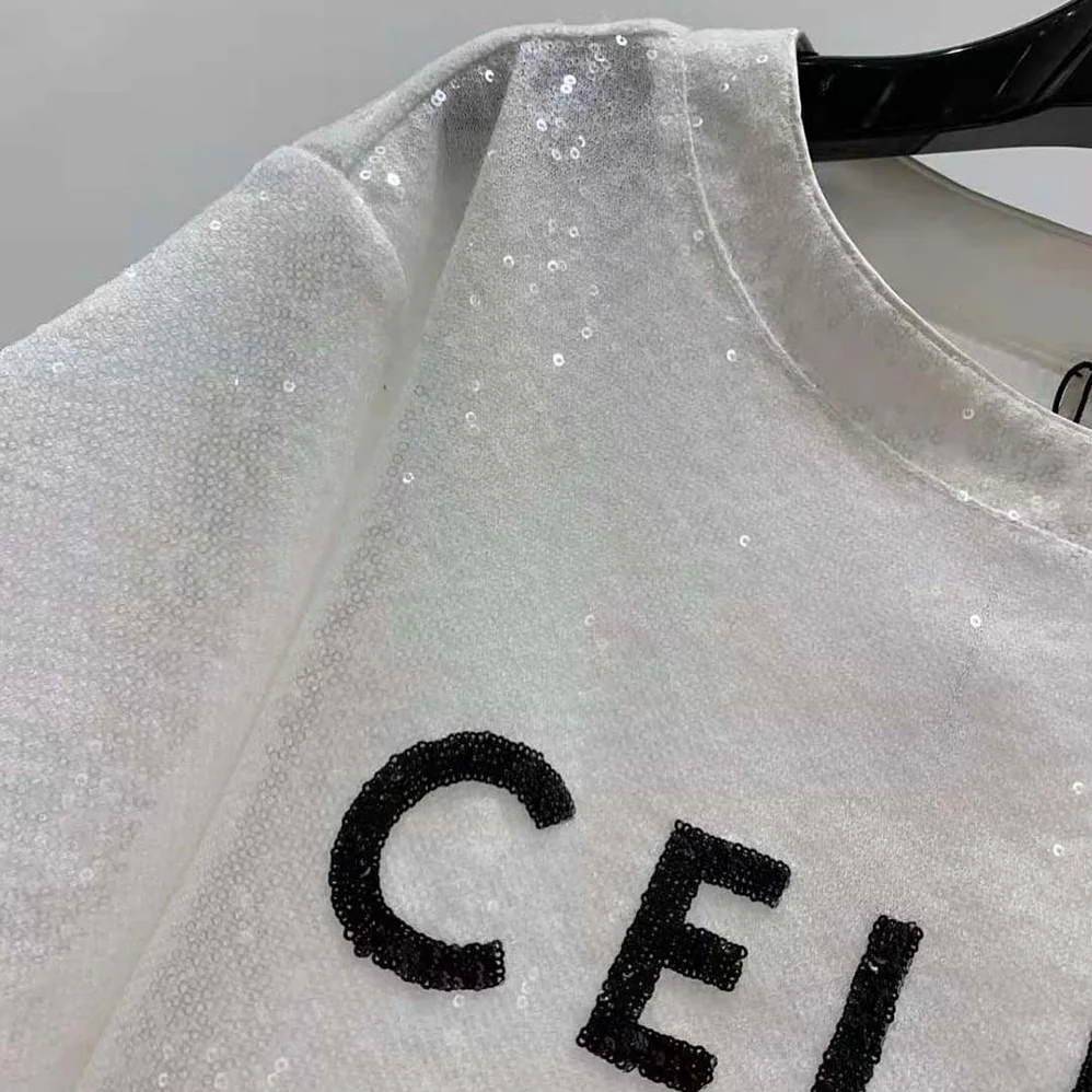 Celine Embroidered Celine T-shirt in Cotton Jersey for Women in White Celine Embroidered Celine T-shirt in Cotton Jersey for Women in White