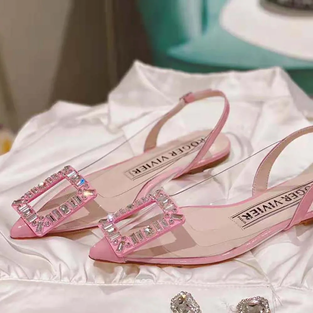 Roger Vivier Gommettine Strass Buckle Slingback Ballerinas in PVC for Women in Pink Roger Vivier Gommettine Strass Buckle Slingback Ballerinas in PVC for Women in Pink