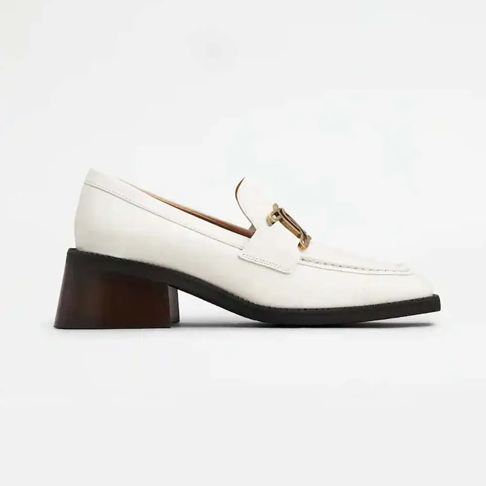 TODS Kate Loafers in Leather With Heel for Women in White