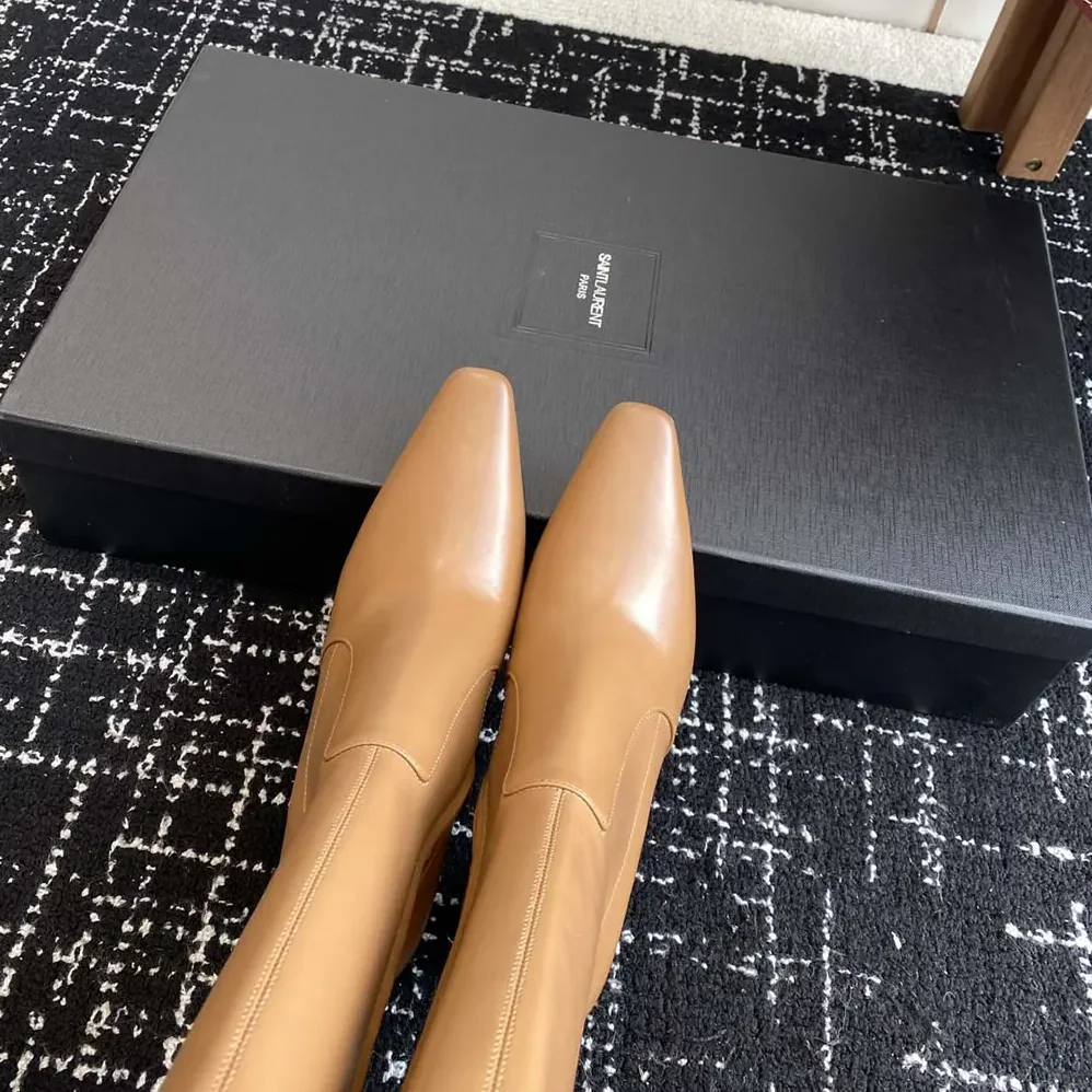 Saint Laurent YSL Francoise Boots In Smooth Leather for Women in Brown