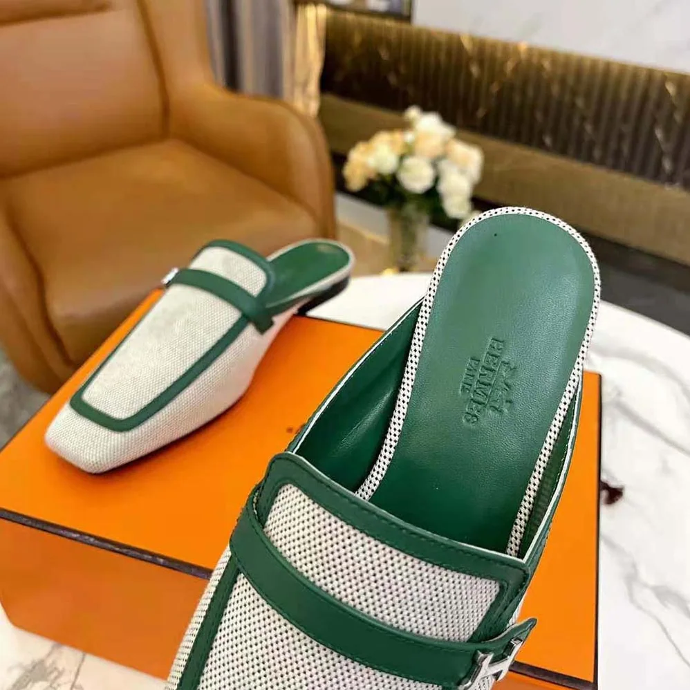 Hermes in H Canvas and Calfskin for Women in Green