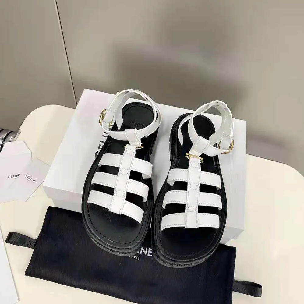 Celine Clea Triomphe Gladiator Chunky Sandal in Vegetal Calfskin for Women in White Celine Clea Triomphe Gladiator Chunky Sandal in Vegetal Calfskin for Women in White
