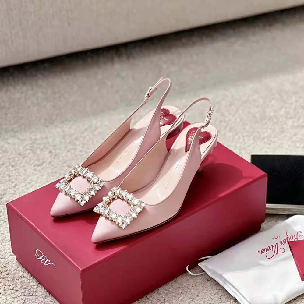 Roger Vivier Virgule Strass Buckle Slingback Pumps in Satin for Women in Pink Roger Vivier Virgule Strass Buckle Slingback Pumps in Satin for Women in Pink