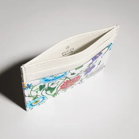 Gucci Flora Motif Card Case / White in Multicolor Palladium Hardware