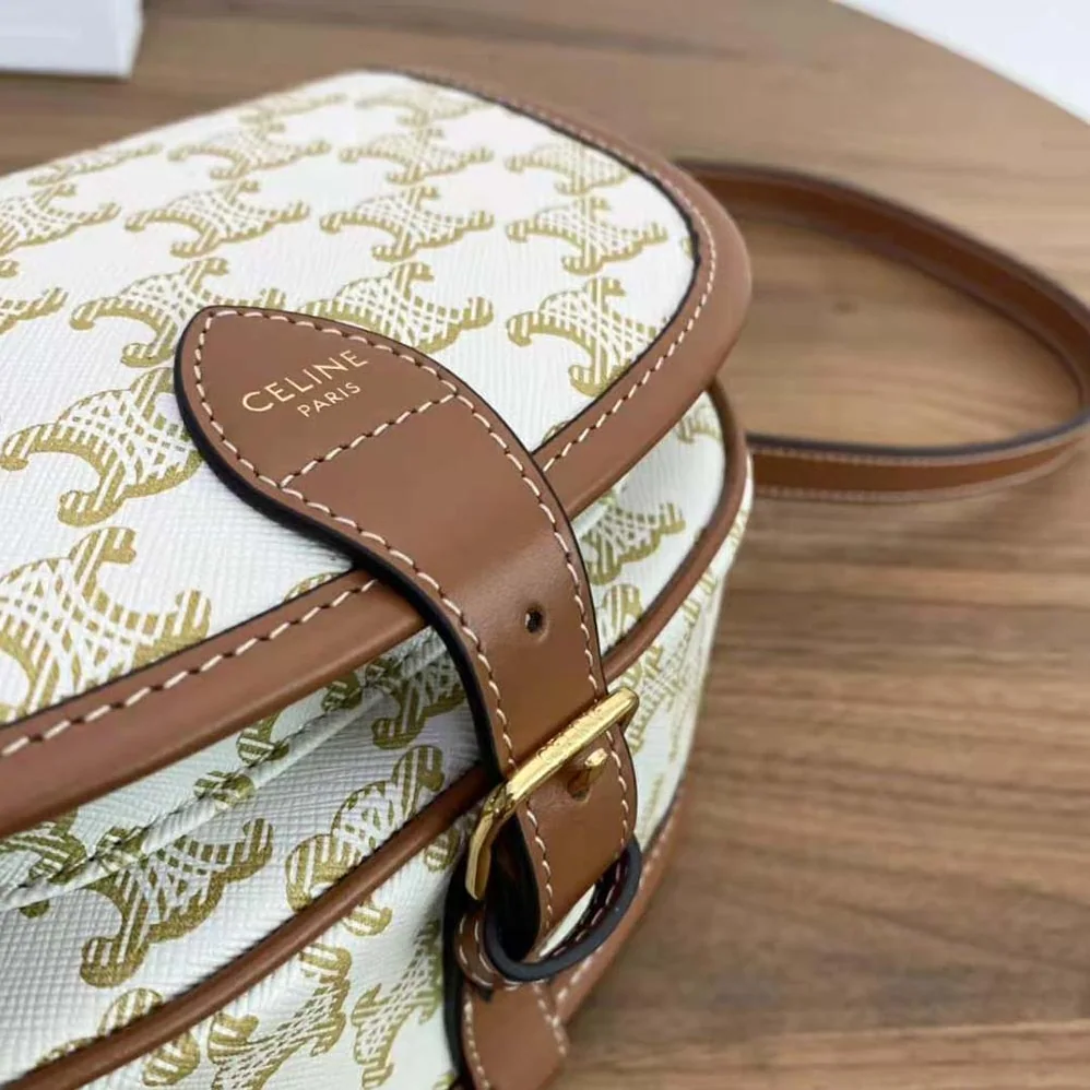Celine Medium Folco Bag in Triomphe Canvas and Calfskin for Women