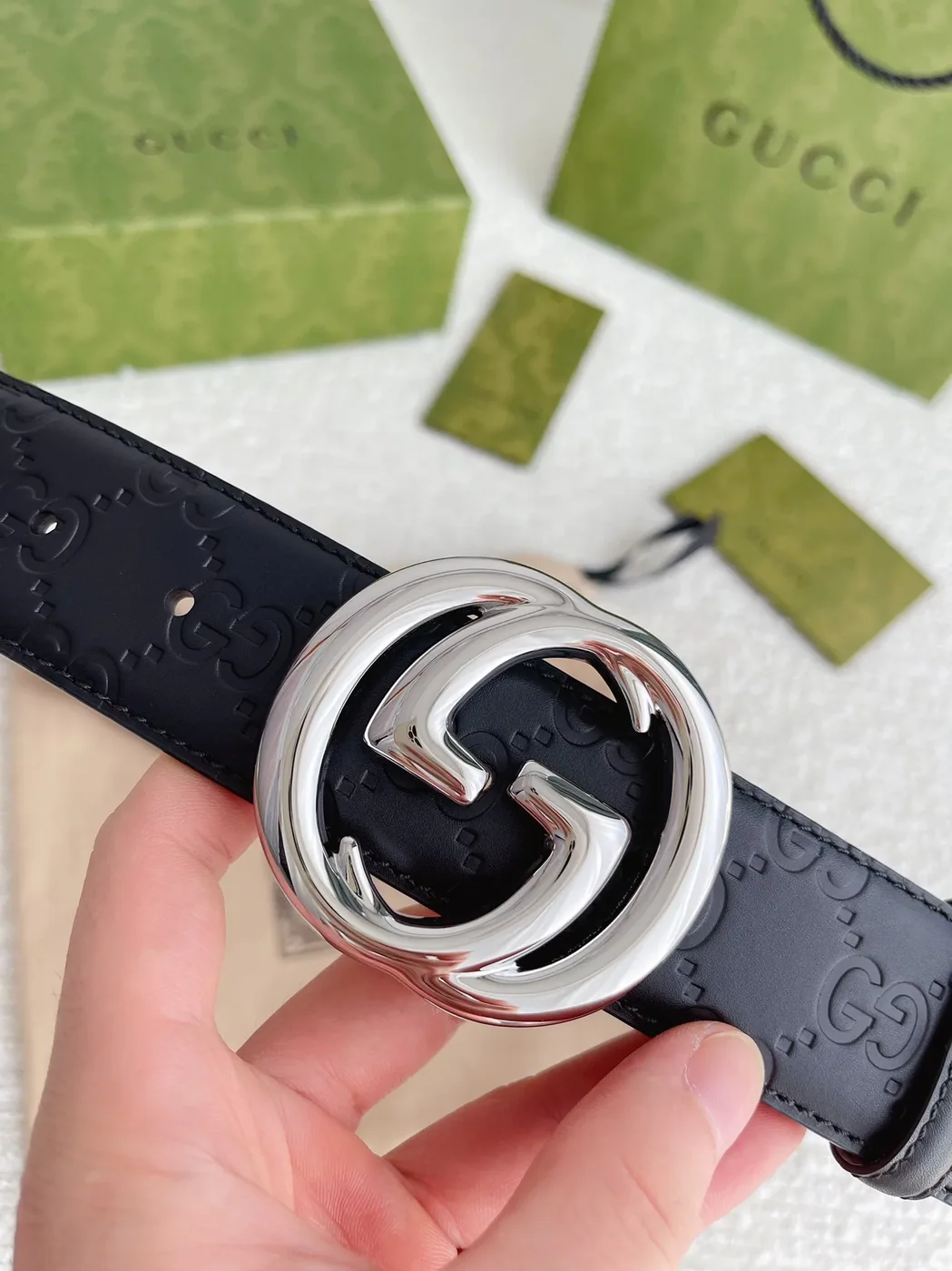 Gucci GG Marmont Embossed Monogram Belt Black With Gold in Toned Buckle
