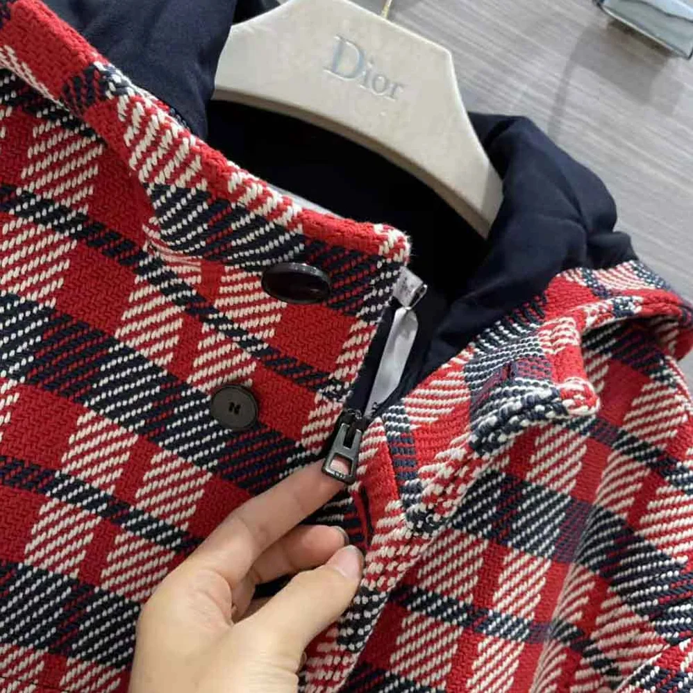 Dior Hooded Blouson Red Black and White Check n Dior Cotton and Wool for Women Dior Hooded Blouson Red Black and White Check n Dior Cotton and Wool for Women