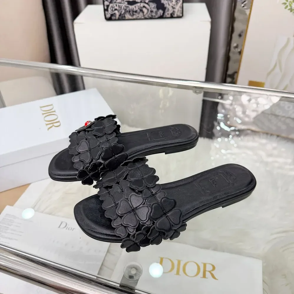Dior Bloom Slide Black Dior Clover Embroidered Lambskin for Women