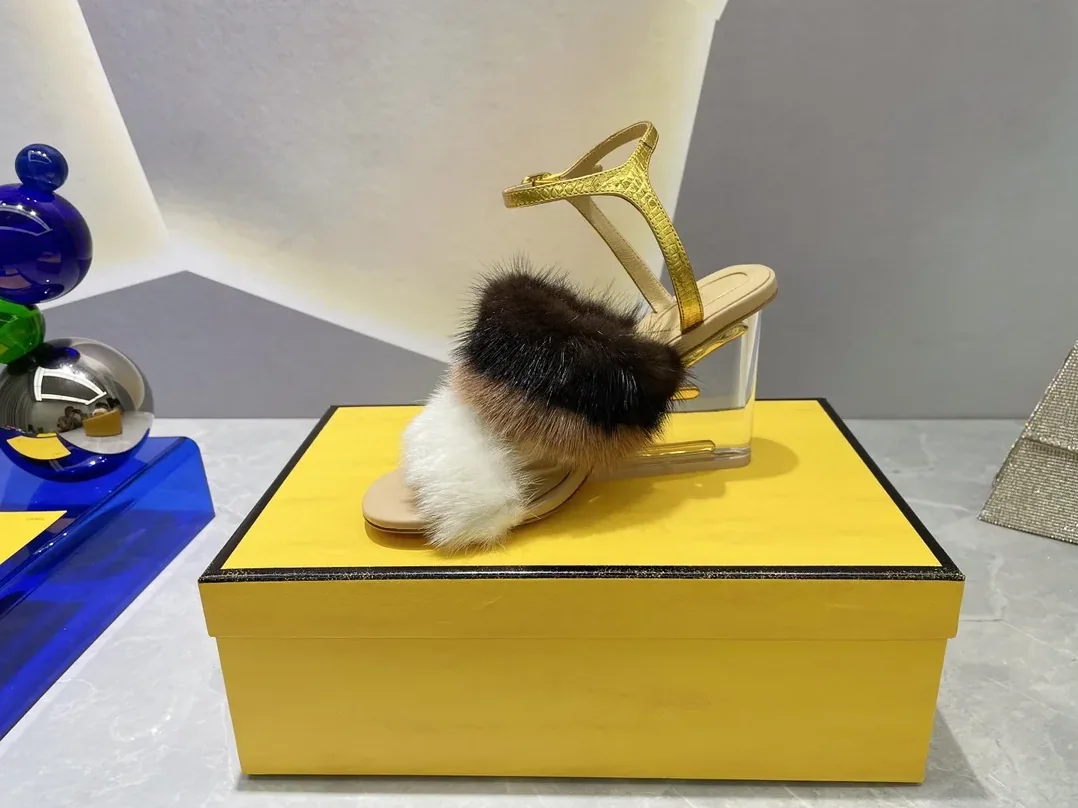 Fendi First White Mink High-Heeled Sandals 8X8275AI11F1H00