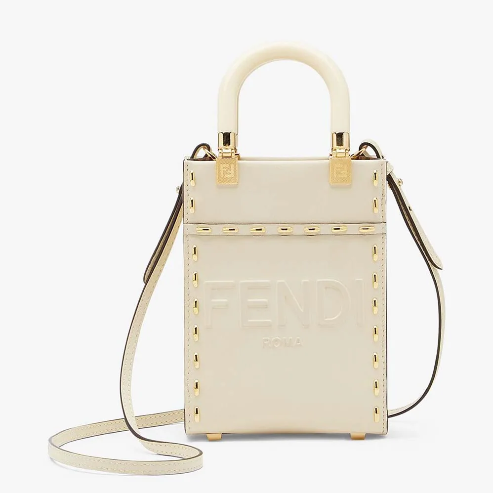 Fendi Mini Sunshine Shopper White Leather Mini Bag for Women Fendi Mini Sunshine Shopper White Leather Mini Bag for Women