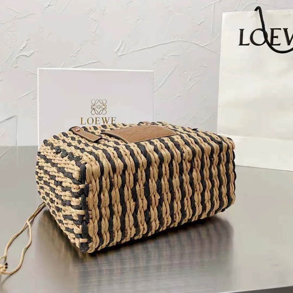Loewe Small Square Basket Bag in Reed and Calfskin for Women Loewe Small Square Basket Bag in Reed and Calfskin for Women