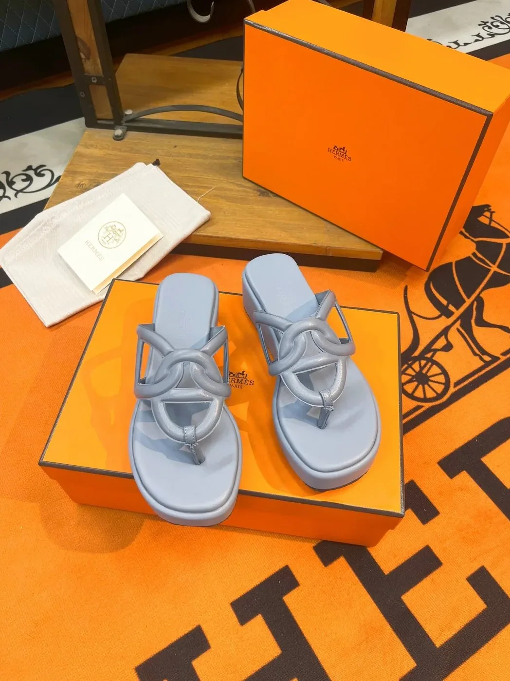 Hermes Gipsy Sandal Blue 6A350 Hermes Gipsy Sandal Blue 6A350