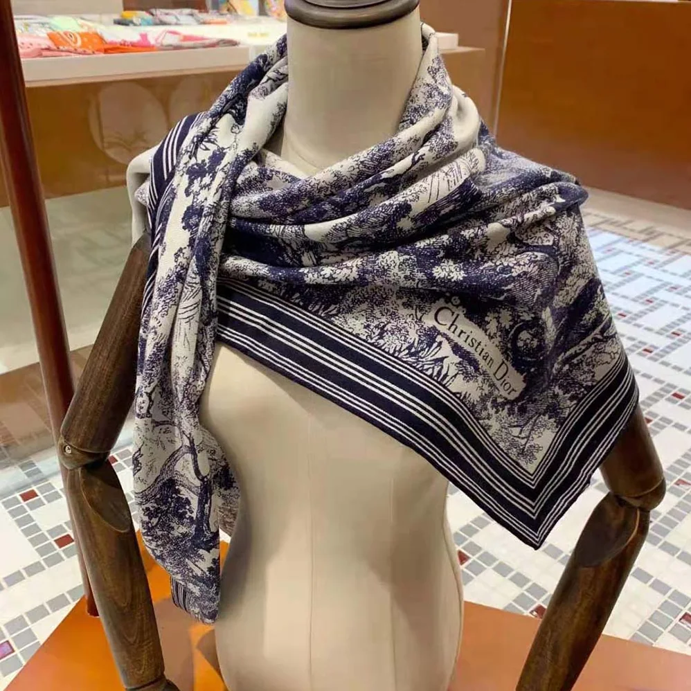 Dior Toile De Jouy Square Scarf Blue Silk Twill for Women Dior Toile De Jouy Square Scarf Blue Silk Twill for Women