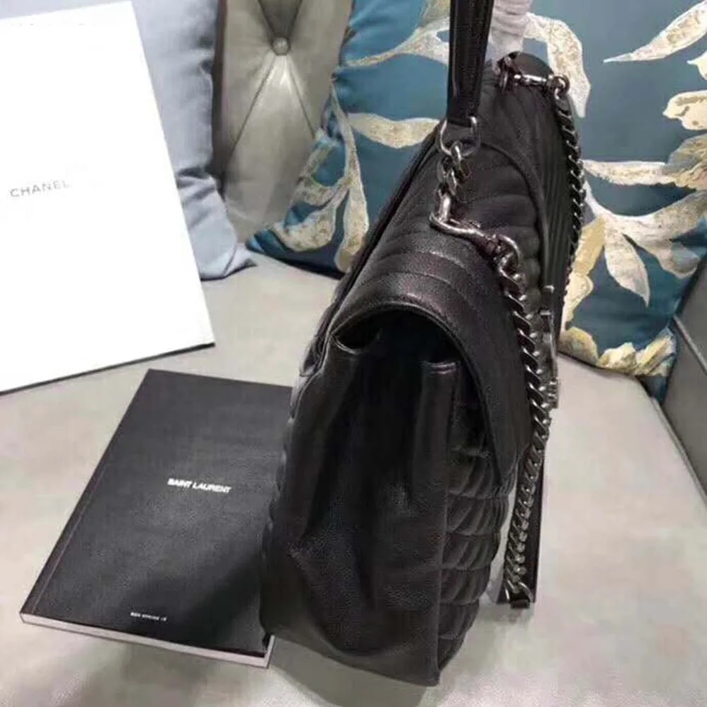 Saint Laurent YSL Large Envelope Mixed Grain De Poudre Matelasse in Black Saint Laurent YSL Large Envelope Mixed Grain De Poudre Matelasse in Black