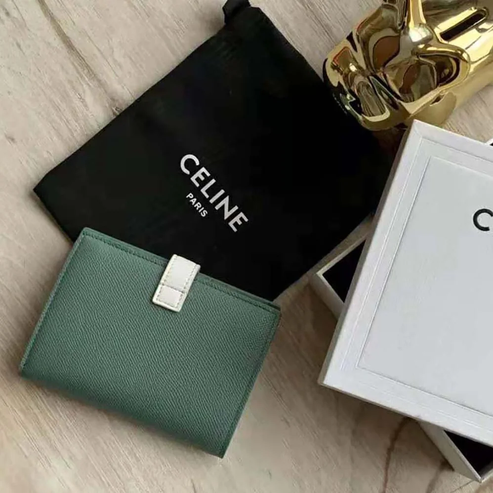 Celine Medium Strap Wallet in Bicolour Grained Calfskin for Women