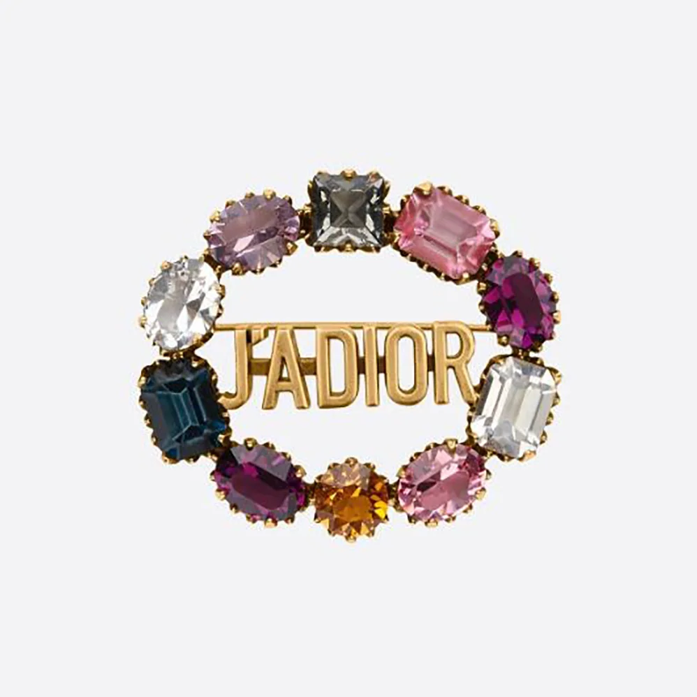 Dior J'Adior Brooch Antique Gold-Finish Metal and Multicolor Crystals for Women
