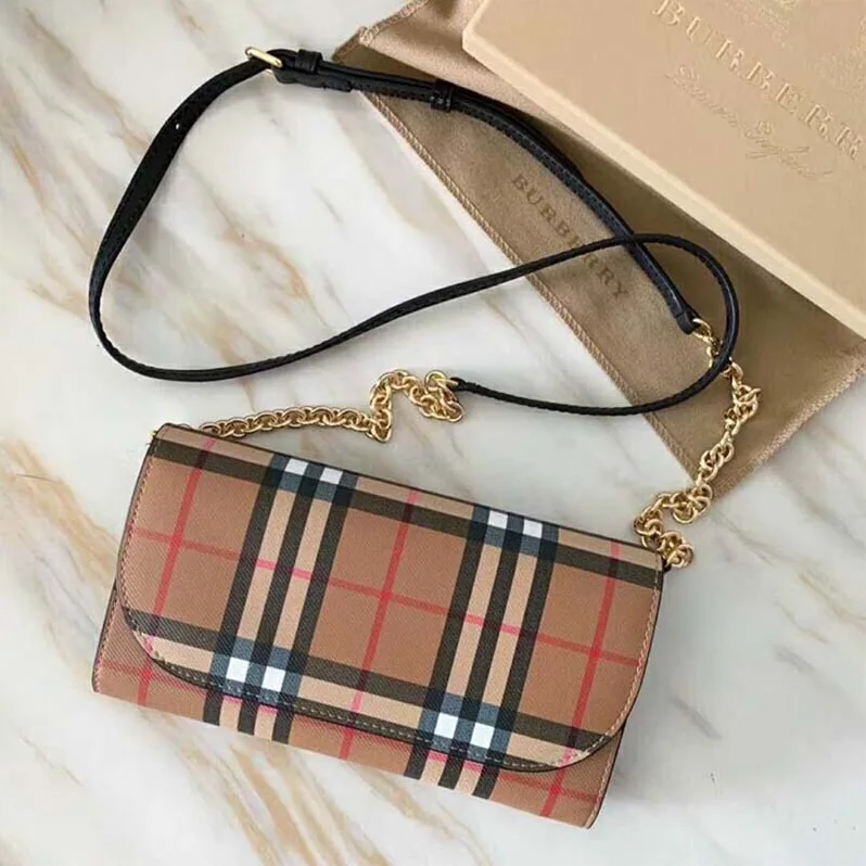 Burberry Vintage Check and Leather Wallet with Chain for Women Burberry Vintage Check and Leather Wallet with Chain for Women