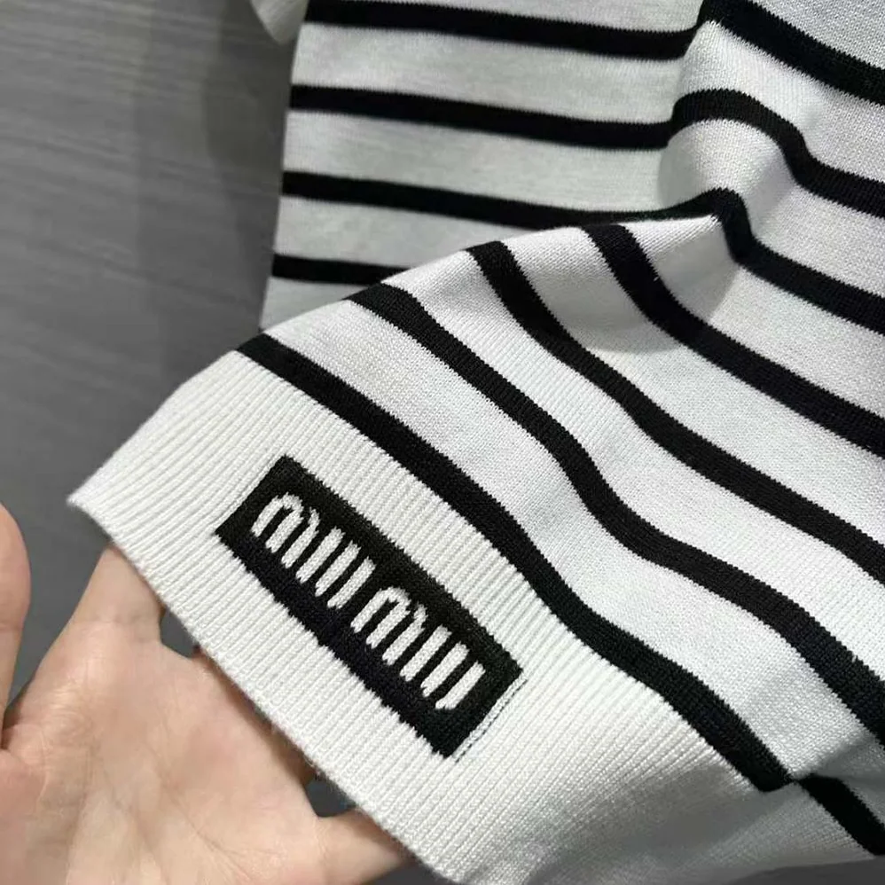 Miu Miu Cotton Crew-Neck Sweater with Intarsia Logo for Women in Black Miu Miu Cotton Crew-Neck Sweater with Intarsia Logo for Women in Black