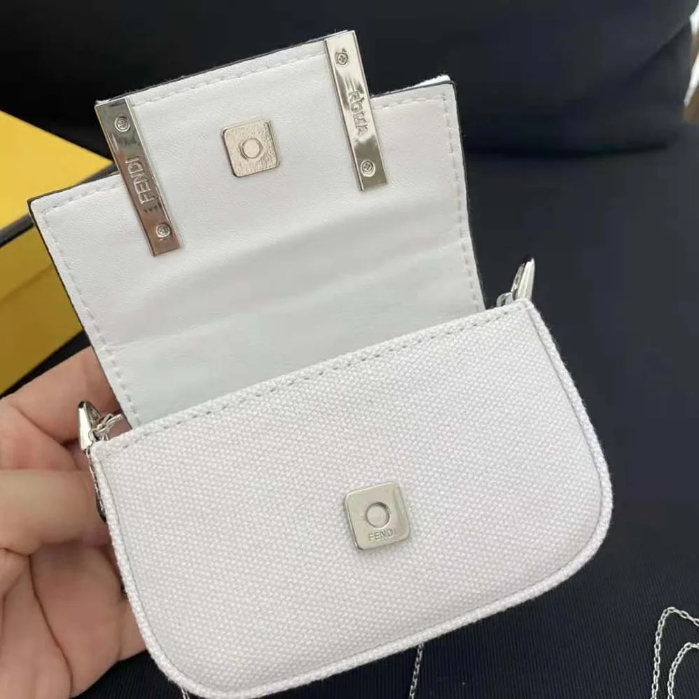 Fendi Nano Baguette Charm Embroidered white Canvas Fendi Charm for Women Fendi Nano Baguette Charm Embroidered white Canvas Fendi Charm for Women