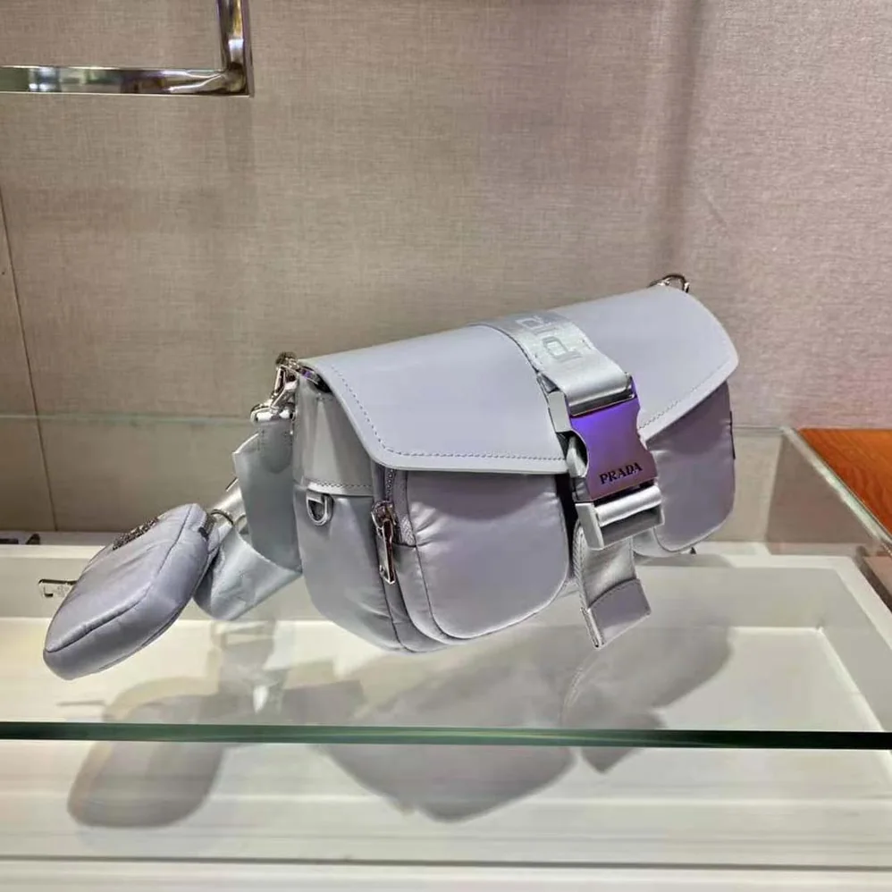 Prada Pocket Nylon and Brushed Leather Bag for Women in Blue