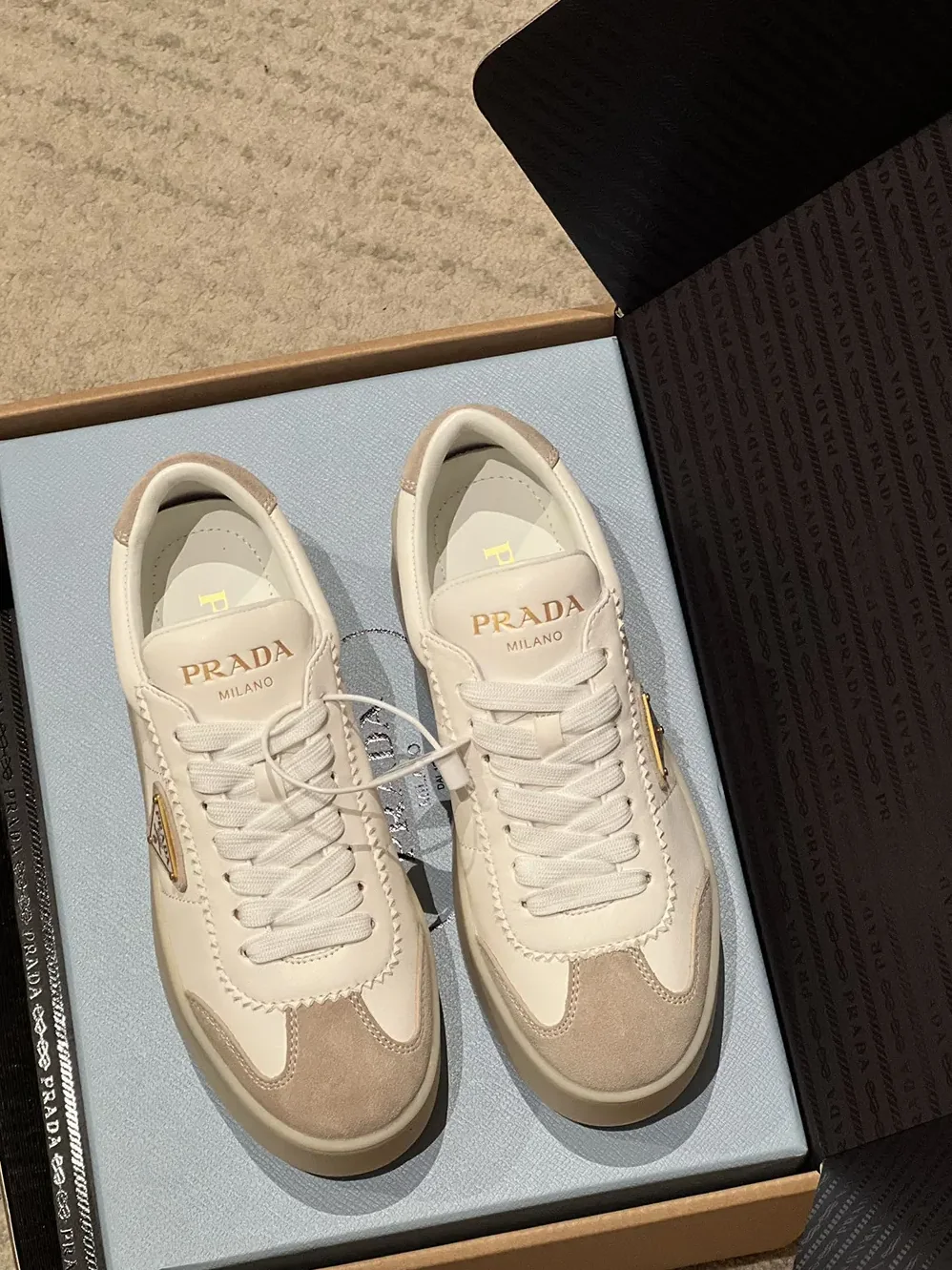 Prada Downtown Bold Nappa Leather And Suede Sneakers for Women Prada Downtown Bold Nappa Leather And Suede Sneakers for Women