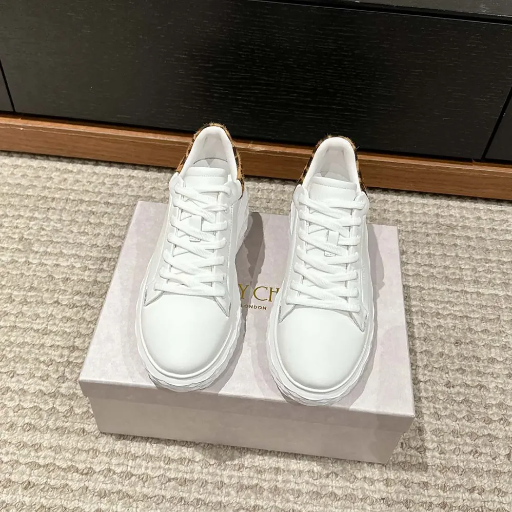 Jimmy Choo Diamond Maxi/F II Chalk Leopard Print Leather Trainers for Women