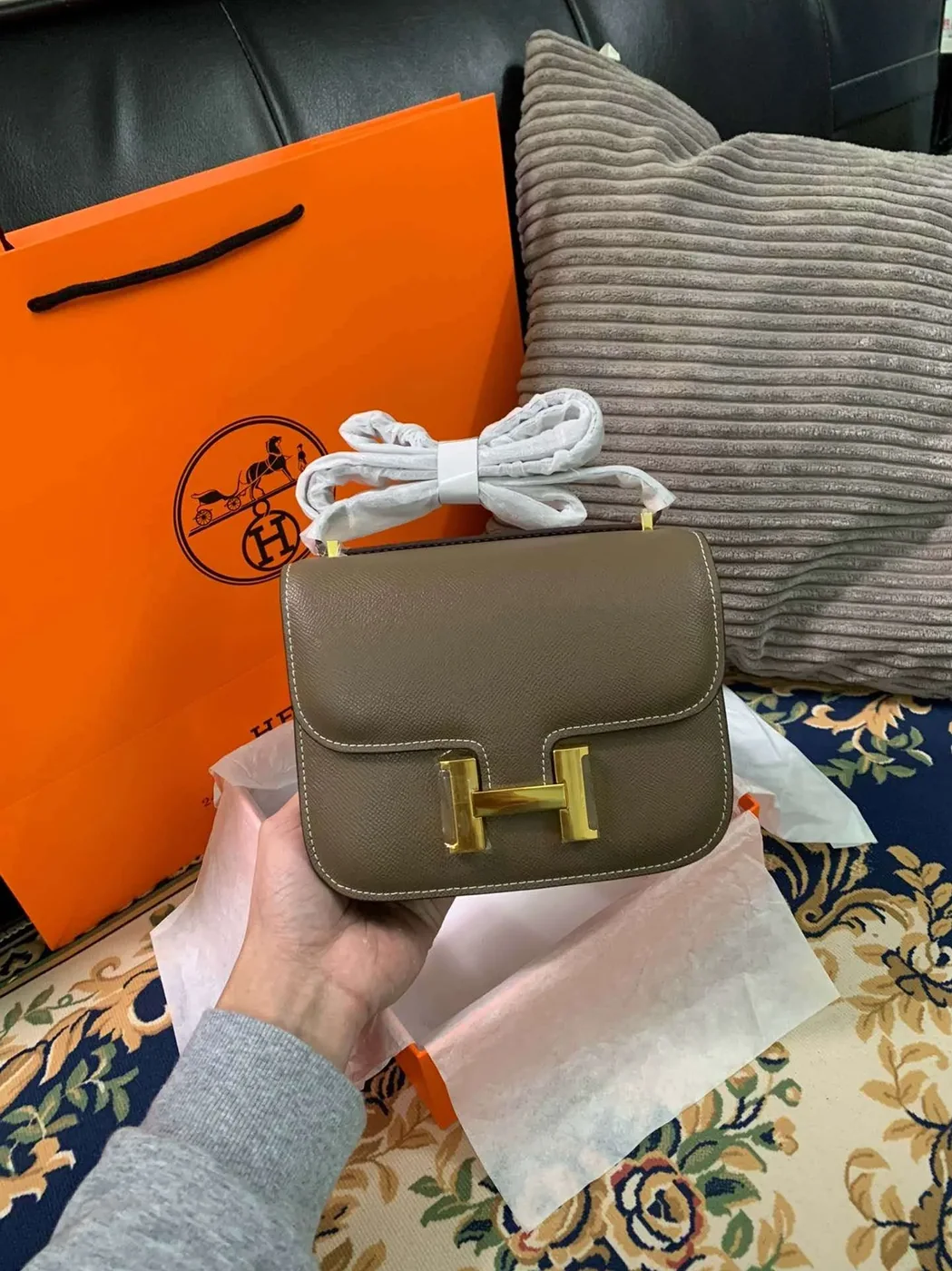 Hermes Constance Black in Brown/Khaki Green/White /