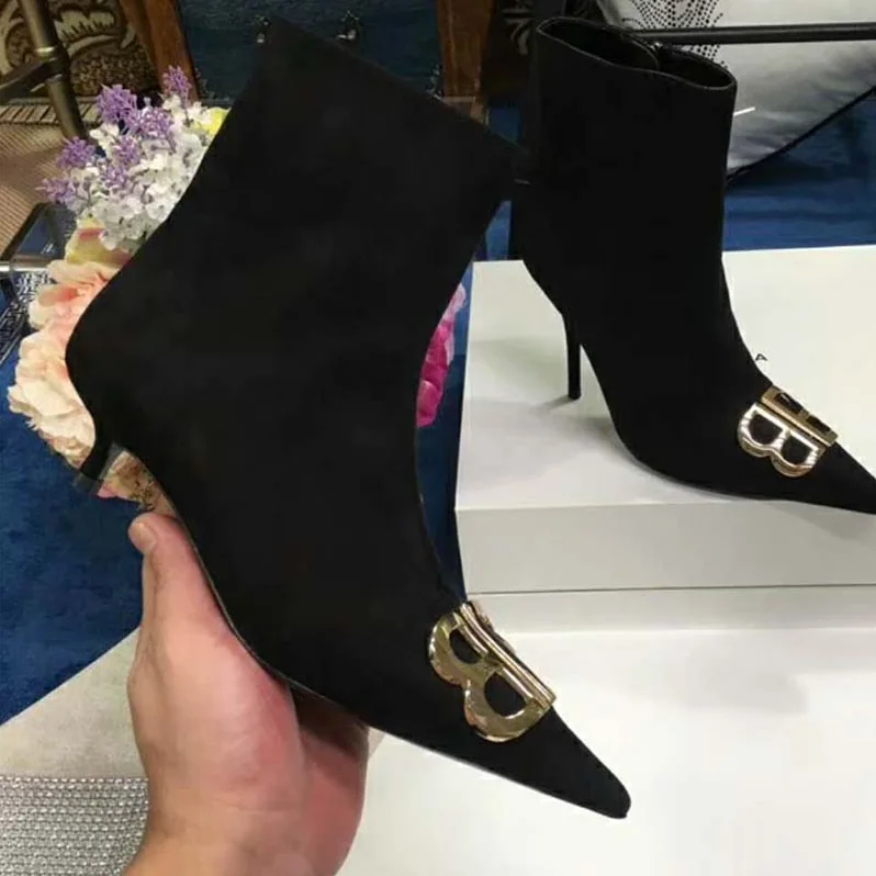 Balenciaga Shoes BB Booties Velvet 40mm Heel for Women in Black Balenciaga Shoes BB Booties Velvet 40mm Heel for Women in Black
