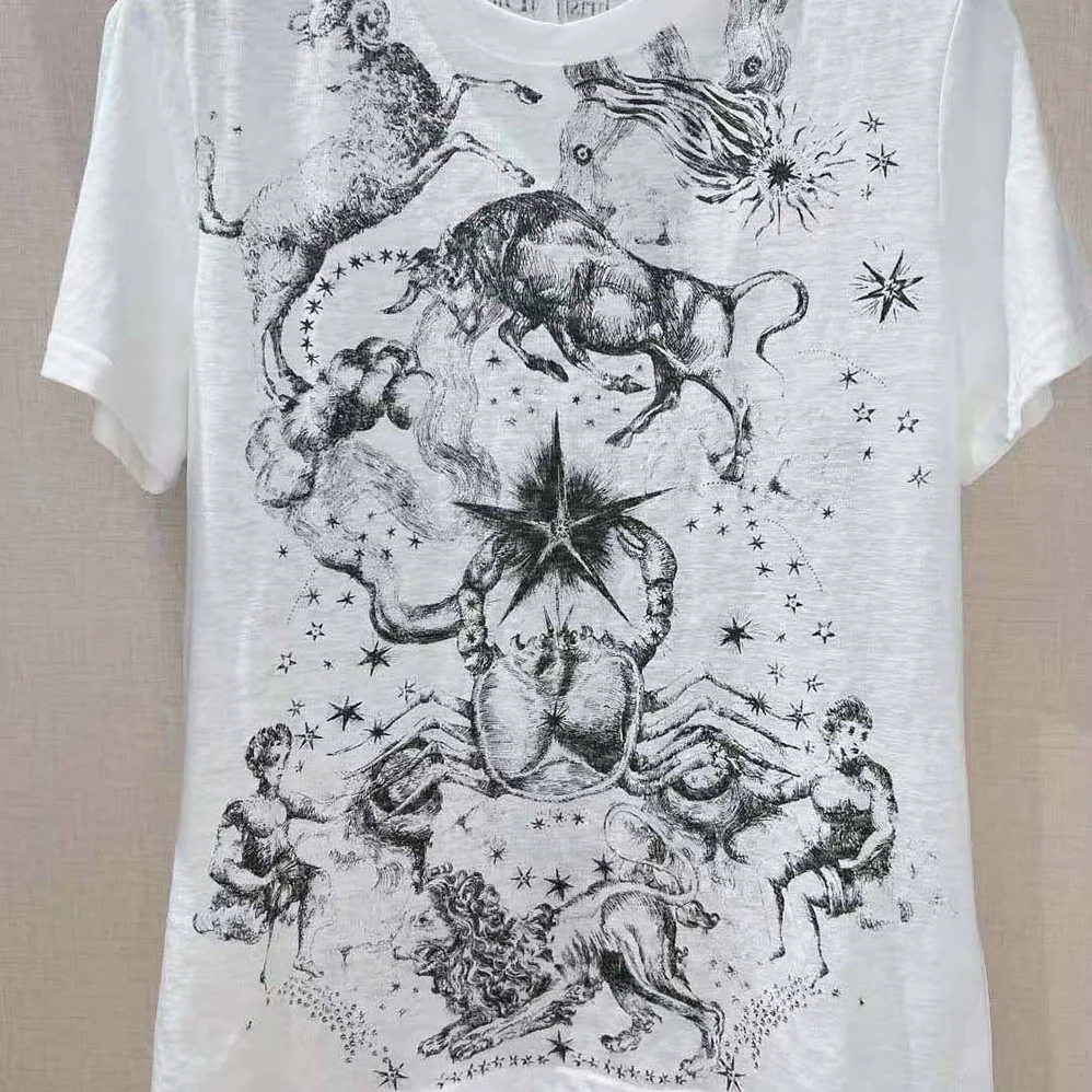 Dior T-shirt White Cotton Jersey with Melothesia Motif for Women Dior T-shirt White Cotton Jersey with Melothesia Motif for Women