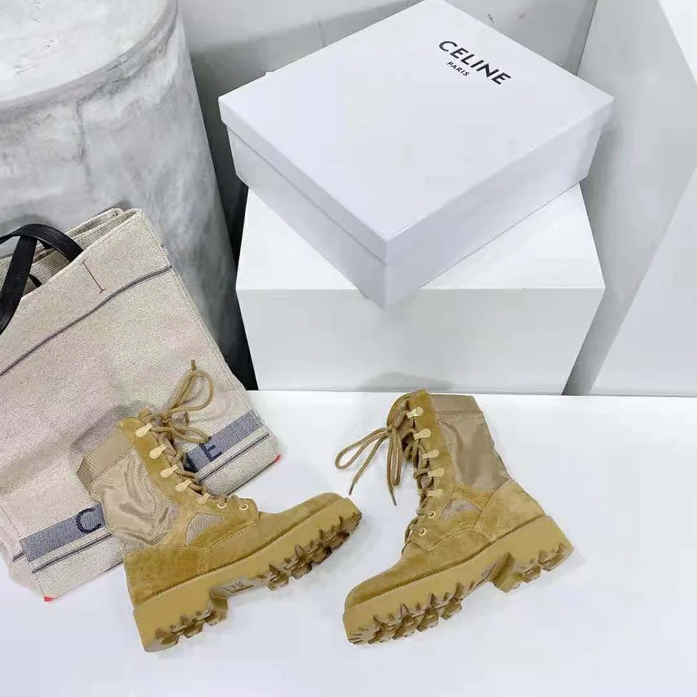 Celine Outdoor Lace up Boot in Suede Calfskin and Nylon for Women