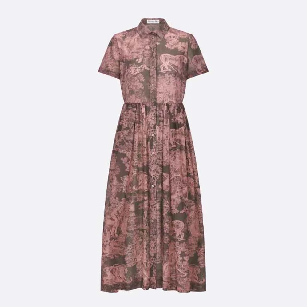 Dior Dioriviera Mid-length Shirt Dress Gray and Pink Cotton Muslin with Toile de Jouy Reverse Motif for Women Dior Dioriviera Mid-length Shirt Dress Gray and Pink Cotton Muslin with Toile de Jouy Reverse Motif for Women