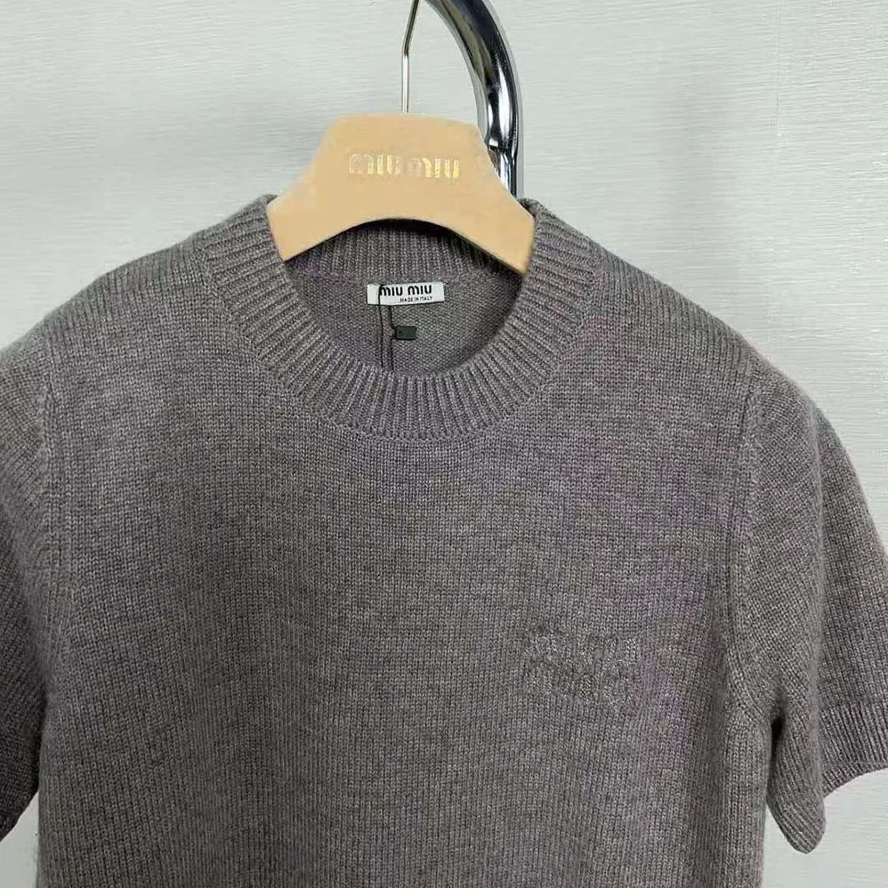 Miu Miu Wool and Nylon Sweater with Embroidered Logo for Women Miu Miu Wool and Nylon Sweater with Embroidered Logo for Women