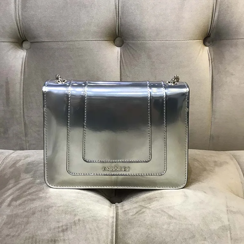 Bvlgari Serpenti Forever Medium Flap Cover Bag Metallic Calfskin in Silver