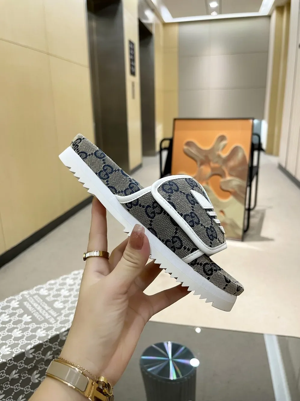 Gucci x Adidas GG Platform Sandal Grey for Women Gucci x Adidas GG Platform Sandal Grey for Women