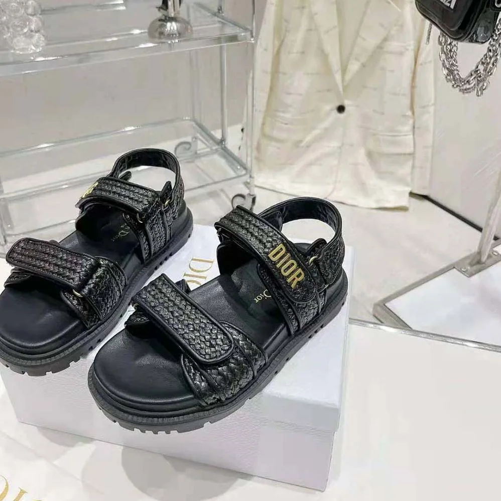 Dior Dioract Sandal Black Braided Raffia for Women Dior Dioract Sandal Black Braided Raffia for Women