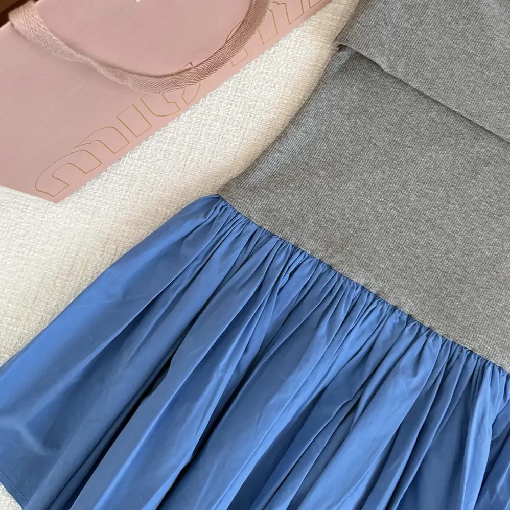 Miu Miu Poplin and Jersey Miniskirt for Women in Blue Miu Miu Poplin and Jersey Miniskirt for Women in Blue