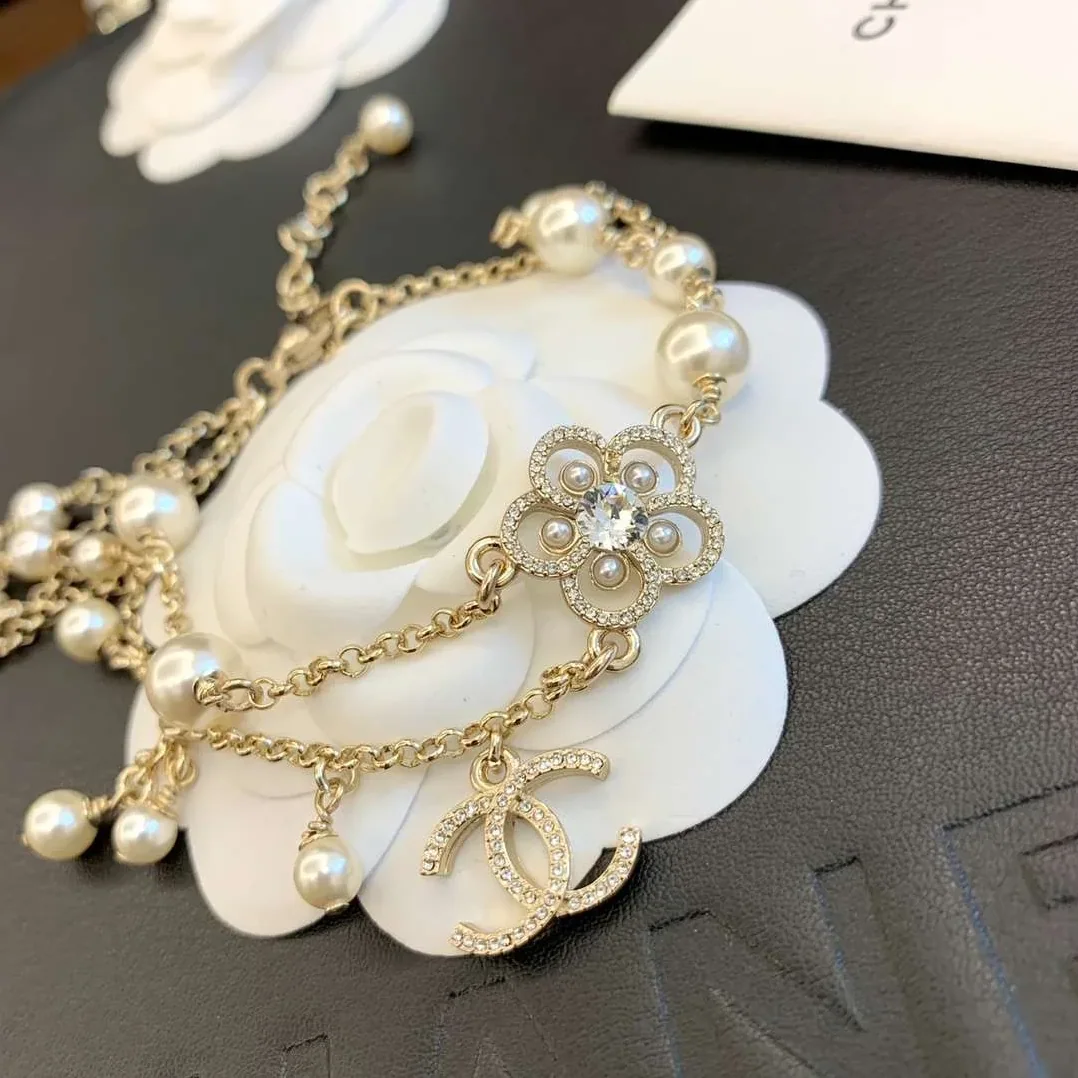Chanel Camellia Pearl Necklace Gold