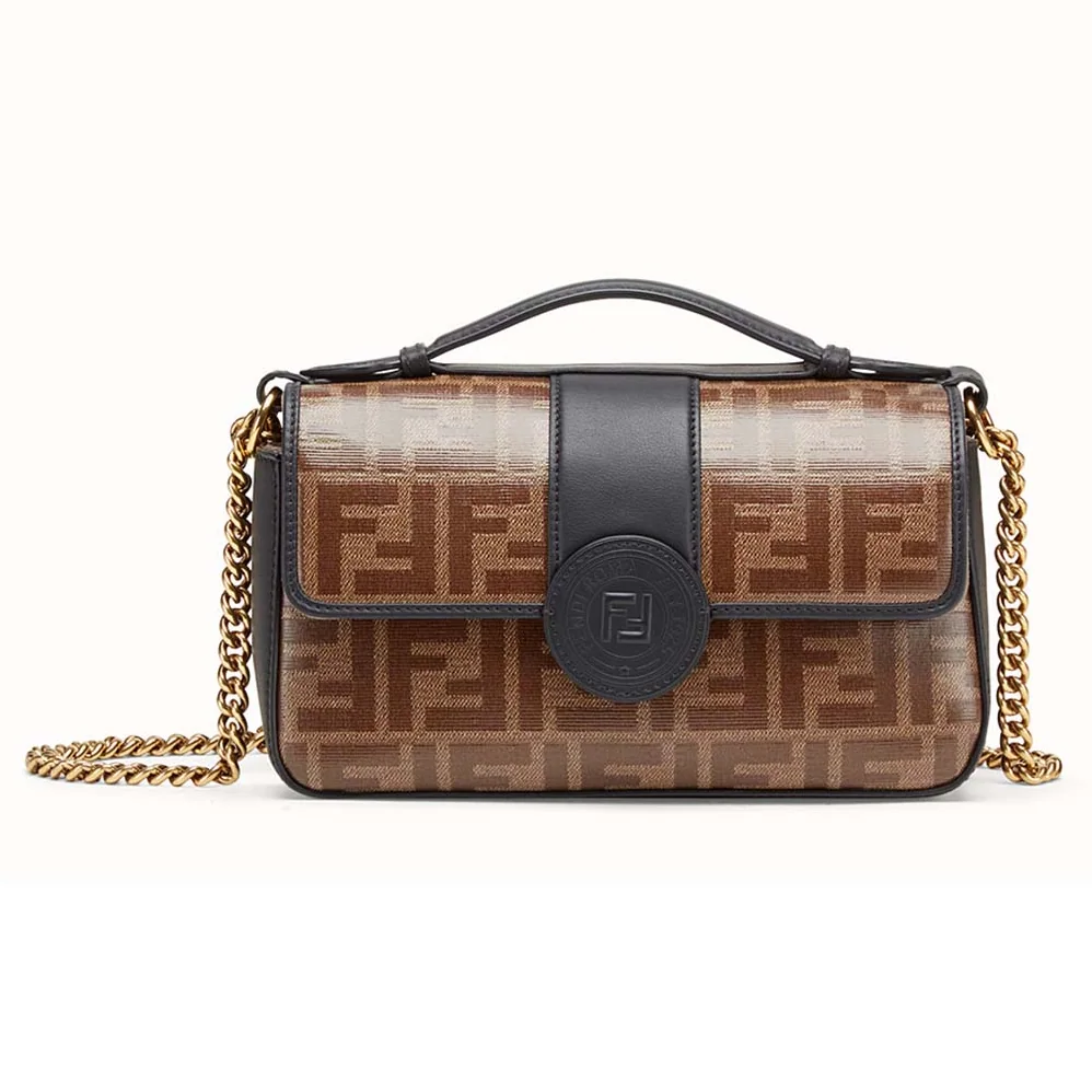 Fendi Double F Small Brown Leather and Fabric Bag for Women