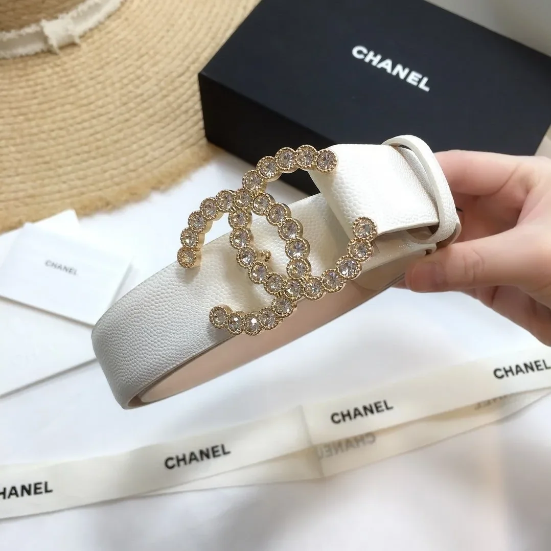 Chanel Belt With Beaded Buckle White With Gold Toned Hardware for Women